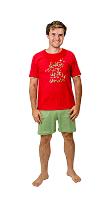 Ref. 4013 Pijama masculino curto em malha - Sempre juntos (vermelho)