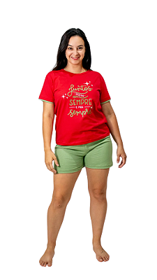 Ref. 4012 Pijama feminino curto em malha - Sempre juntos (vermelho)