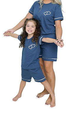 Ref.4041 Pijama feminino infantil curto - 2 corações