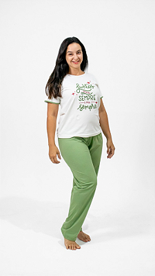 Ref. 3011 Pijama feminino manga curta com calça em malha - Sempre juntos