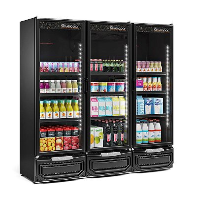 Refrigerador Vertical Conveniência Linha Black 3 Portas GCVR 1450 LB PR - Gelopar