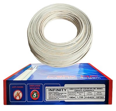 Cabo Coaxial 4mm C/ Alimentação 2x26 P/ Cftv 80% Malha 100m