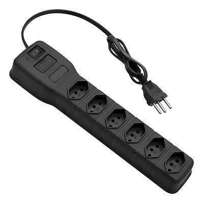 Régua Extensão Elétrica 6 Tomadas - Filtro Linha C/ Proteção Preto 110v/220v