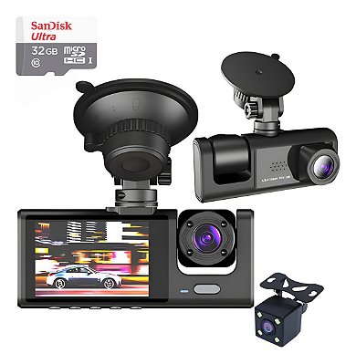 Dashcam Veicular Tripla Full Hd + Cartão 32gb - Uber 99 Taxi