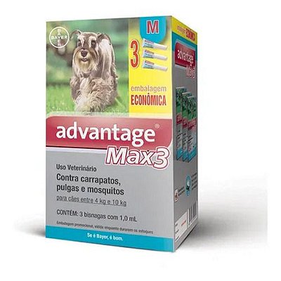 Anti pulga Advantage Max3 Cães 4 A 10kg Combo 3 Pipetas