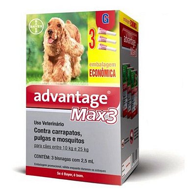 Anti Pulga Advantage Max3 Cães 10 A 25kg Combo 3 Pipetas