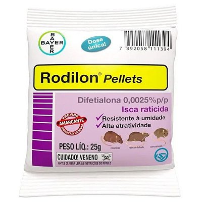 Rodilon Pellets Isca Ratos Alta Atratividade 25g Bayer