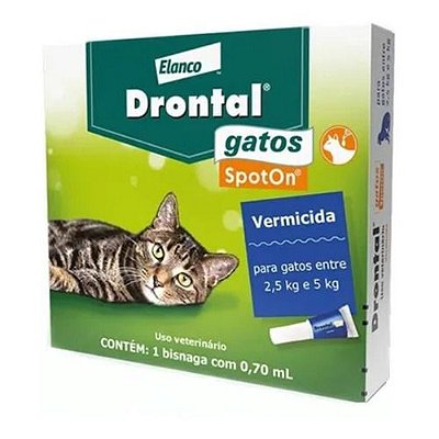 Drontal Gatos SpoTon 0,7ml 2,5 a 5kg Vermicida