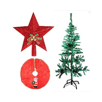 Árvore De Natal 150cm 200 Galhos C/ Saia e Estrela