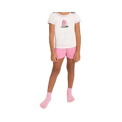 Pijama Short Doll Feminino Infantil Dino Flowers Lupo