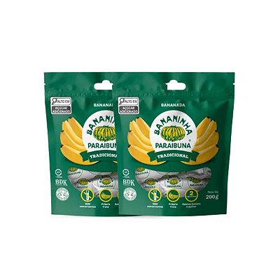 Kit 2 Balas de Banana Tradicional 200g Bananinha Paraibuna