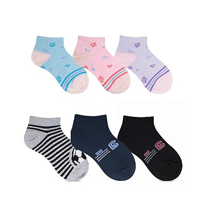 Kit 6 Pares de meias Cano curto Infantil Altomax