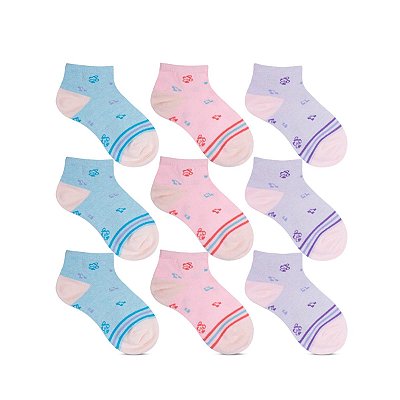 Kit 9 Pares de meias Cano curto Infantil Altomax