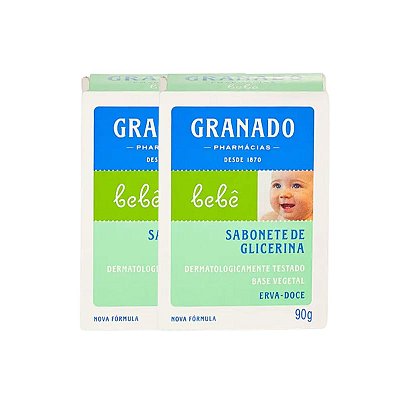 2 Sabonete Barra de Glicerina Granado Bebê Erva-doce 90g