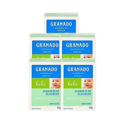 5 Sabonete Barra de Glicerina Granado Bebê Erva-doce 90g