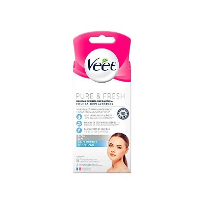 Folhas De Cera Depilatória Veet Facial Pele Delicada 16 Un