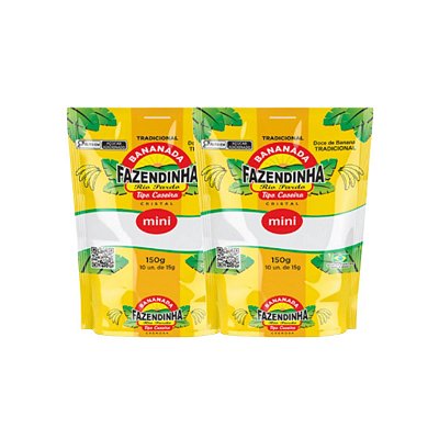 2 Mini Doce Bananinha Tradicional 150g Com 10 Uni Fazendinha