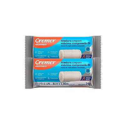 2 Atadura de Crepom Alta Compressão 1,80m x 8cm Cremer