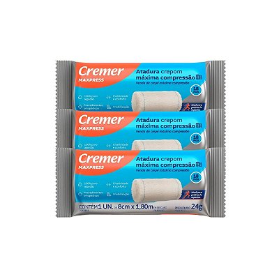 3 Atadura de Crepom Alta Compressão 1,80m x 8cm Cremer