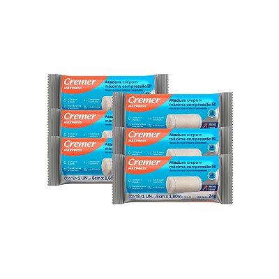 6 Atadura de Crepom Alta Compressão 1,80m x 8cm Cremer