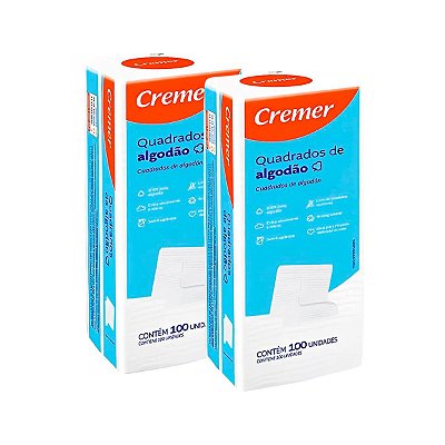2 Algodão Quadrado Sem Perfume Cremer 100 Unidades