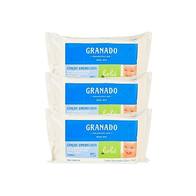 3 Lenços Umedecidos Bebê Lavanda - 150 unidades Granado