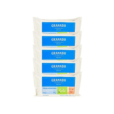 5 Lenços Umedecidos Bebê Lavanda - 250 unidades Granado