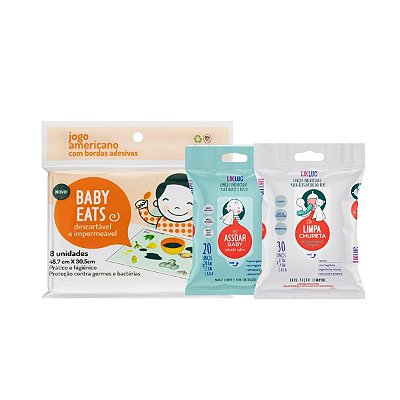 Kit LikLuc Lenço Aspirar com Limpa Chupeta e Jogo Americano