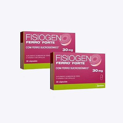 Kit 2 Fisiogen Ferro Forte Suplemento Vitamina C 30 cápsulas