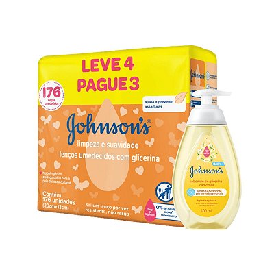 Kit Lenço umedecido e Sabonete Liquido Camomila Johnsons