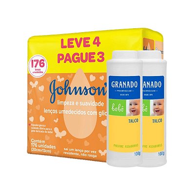 Kit Lenço Umedecido Johnsons 2 Talco Para Bebê 100g Granado