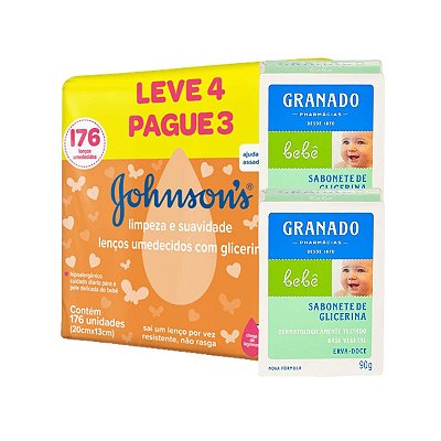 Kit Lenço Umedecido e 2 Sabonete Barra Erva Doce Granado