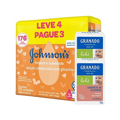 Kit Lenço Umedecido e 2 Sabonete Barra Calêndula Granado