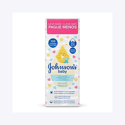 Algodão Johnson's Baby Quadrado 100 Unidades sem Fragrância