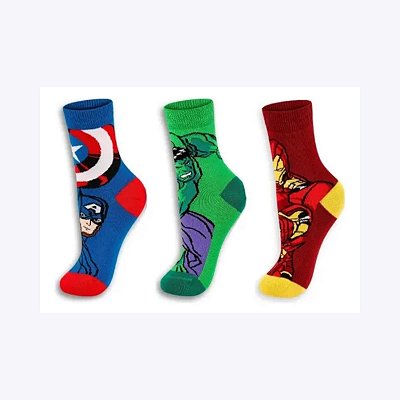 Kit Meia Cano Médio Infantil Vingadores Marvel Urban Lupo