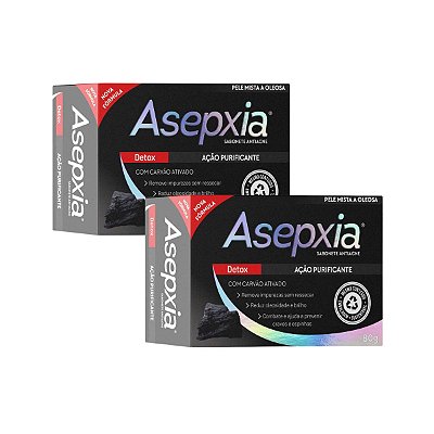 Kit 2 Sabonete Facial Asepxia Detox 80g Com Carvão Ativado