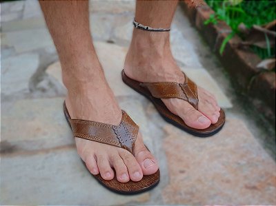 Chinelo de couro masculino - Novo FLAT Sandal