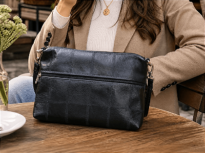 Bolsa Feminina Transversal Couro Preto