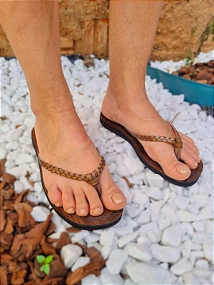 Chinelo em couro trançado - Slim Flat