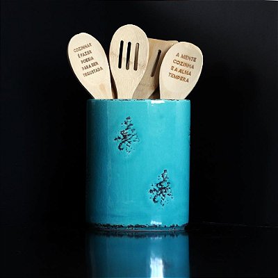 Porta Utensílios Turquoise + 6 colheres de bambu