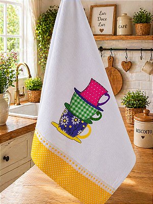 Pano de prato bordado Patchwork