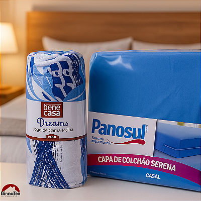 Kit Cama Casal Malha Binnatex (Jogo de Lençol Casal Malha + Capa de Colchão Casal Malha)