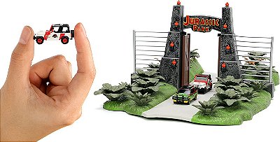 PORTÃO JURASSIC PARK E CARROS JADA TOYS NANO SCENES - FORD EXPLORER E JEEP WRANGLER