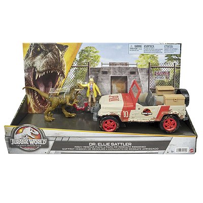 CONJUNTO RESGATE ARRISCADO COM DRª ELLIE SATTLER E VELOCIRAPTOR JURASSIC PARK MATTEL