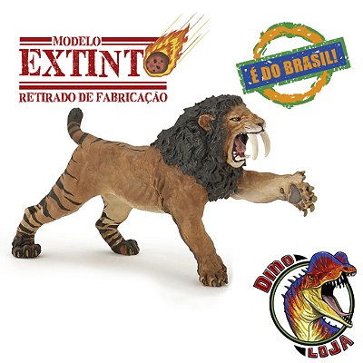 SMILODON PAPO COM JUBA BRINQUEDO TIGRE DENTES DE SABRE MINIATURA ERA DO GELO