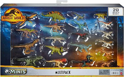 CONJUNTO MINI DINOSSAUROS JURASSIC WORLD DOMÍNIO MATTEL MULTIPACK COM 20 MINIATURAS