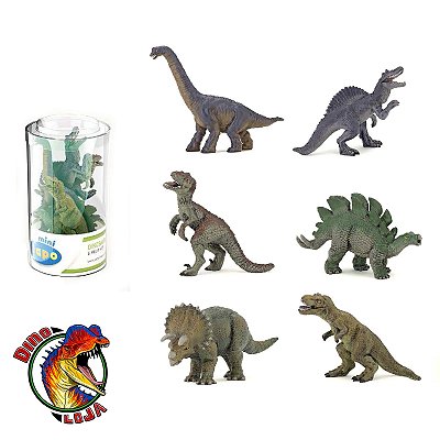 TUBO DE MINI DINOSSAUROS PAPO Nº1 - VERSÃO 2014 - CONTÉM 6 DINOSSAUROS PEQUENOS