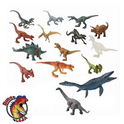 CONJUNTO 15 MINI FIGURAS DE DINOSSAUROS JURASSIC WORLD MATTEL