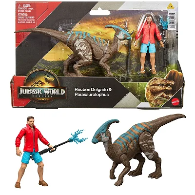 CONJUNTO REUBEN DELGADO E PARASAUROLOPHUS MATTEL JURASSIC WORLD REBIRTH
