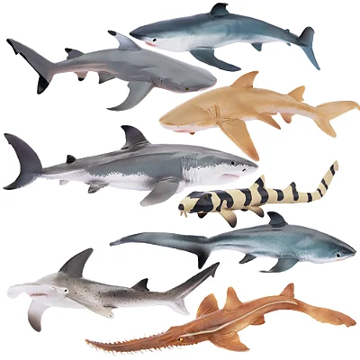CONJUNTO DE 8 TUBARÕES TOYMANY FIGURAS DE PEIXES MARINHOS DE BRINQUEDO